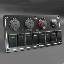 Metal 4-8 Gang LED with USB Car Marine Truck Camper Boat Rocker Switch Panel  ON Off Toggle Durable Waterproof Digital Display