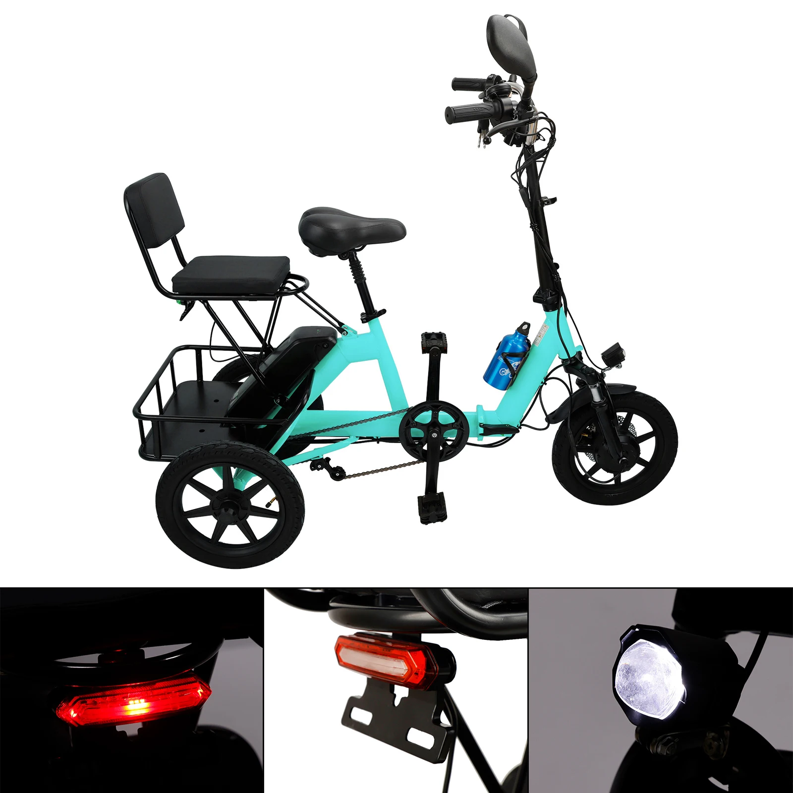 

350W Folding Electric Trike for Adults & Seniors, 3 Wheel Cargo E-Trike 70km Long Range, Steel Frame (Foldable/ Commuter/ City)