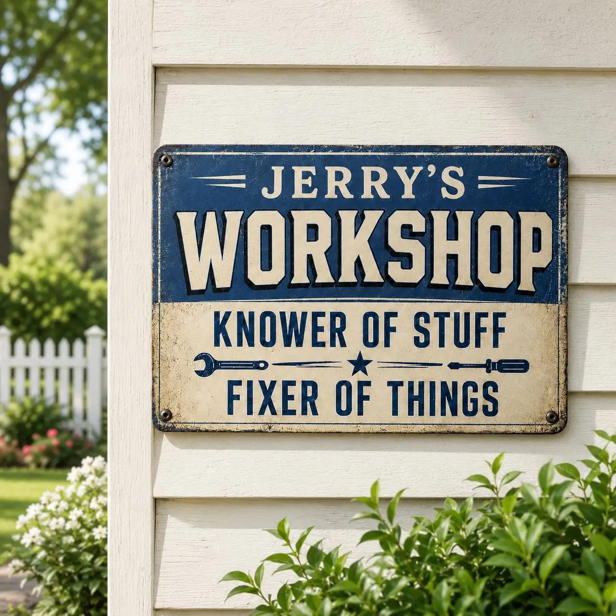 1pc Customizable Blue Top Workshop Metal Plaque, Personalized Vintage Distressed Wall Sign for Garage Man Cave Decor (Decor Only