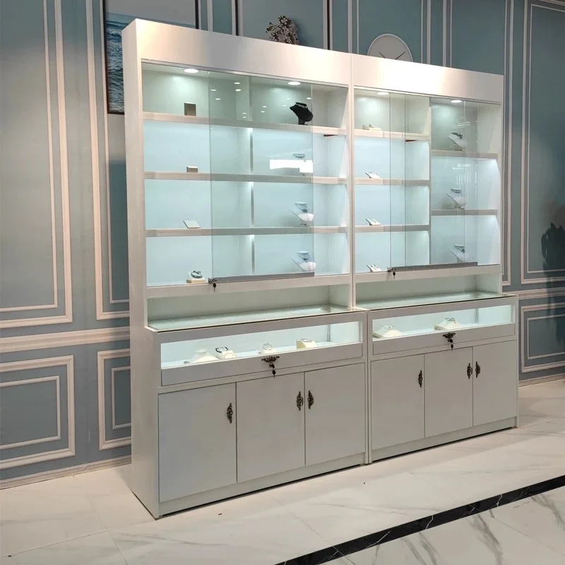 Estante de exhibición de joyería de pared para tienda minorista personalizado, bolso de venta al por menor moderno y vitrina de muebles para joyería H