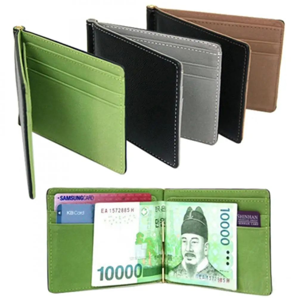Unisex Ultra-Thin Magic Money Clip Faux Leather Card Holder Bifold Mini Wallet