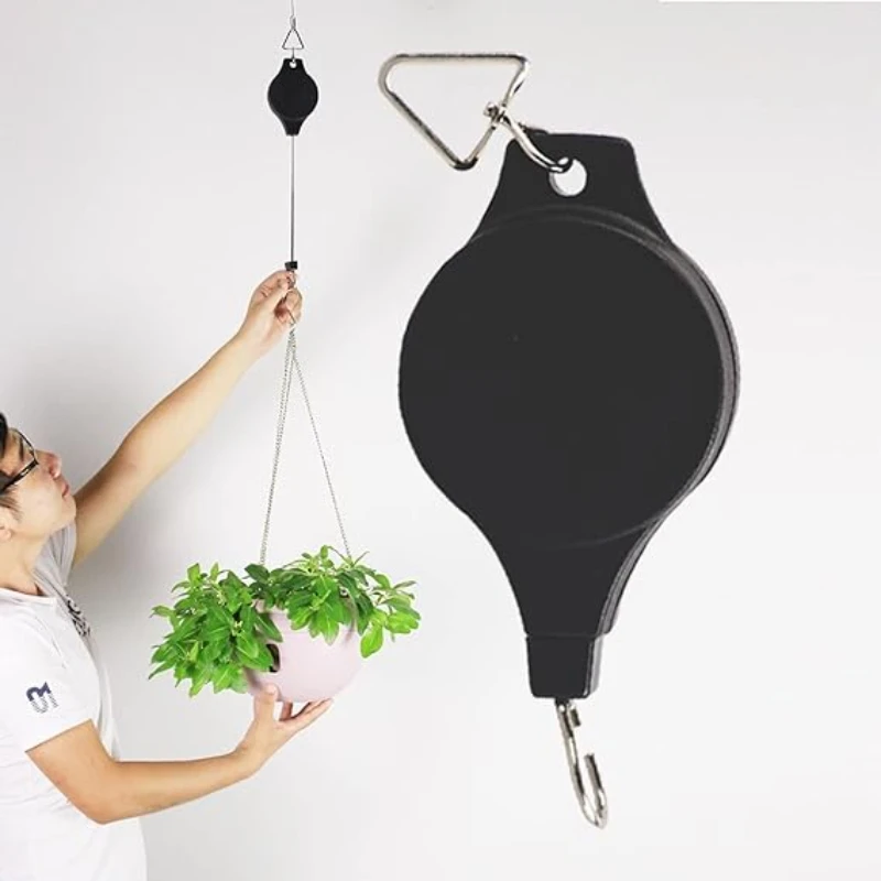 

Retractable Plant Hanger,Easy to Raise and Lower,Auto Lock,Heavy Duty,Adjustable Hook for Garden Baskets Pots,Birds Feeder