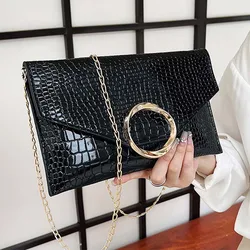 Alligator Orange Envelope Clutch Fashion PU Leather Clutch Bag With Chain Designer Lady'S Handbag Purse Chain Crossbody Bag 2023