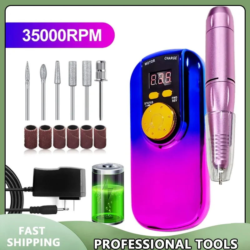 

Portable Electric Nail Drill Machine 35000RPM LCD Display Rechargeable for Acrylic Gel Professional Manicure Portable Tool
