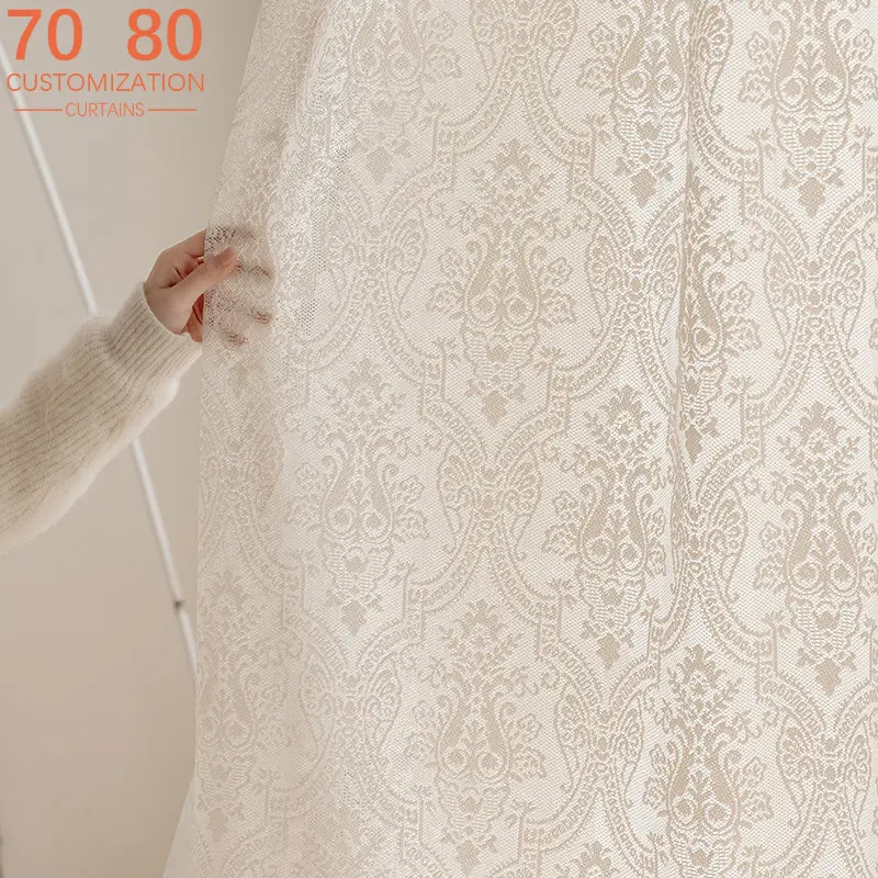New French Cream Lace Window Curtains for Living Room Bedroom Float Windows Balcony Customized Finished Products White Tulle