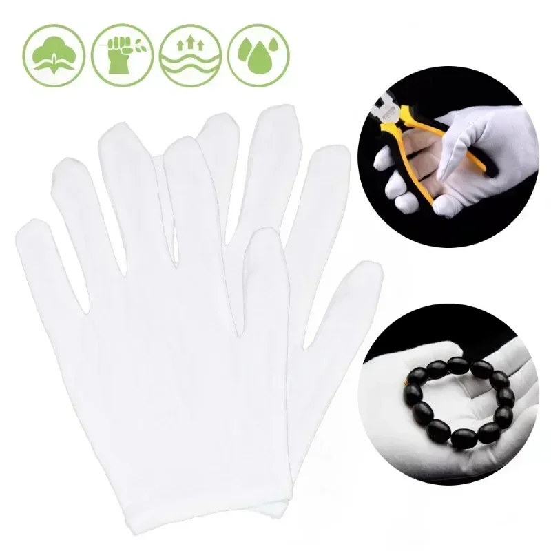 Guantes de trabajo blancos de algodón para manos secas, guantes de SPA de película, herramientas de limpieza del hogar de alto estiramiento, mitones, 1/5 pares