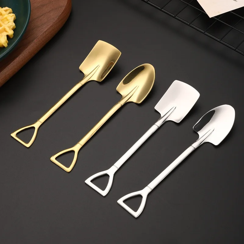 

Stainless Steel Iron Shovel Mini Spoon Coffee Ice Cream Retro Cute Square Head Dessert Kitchen Gadget Accessories