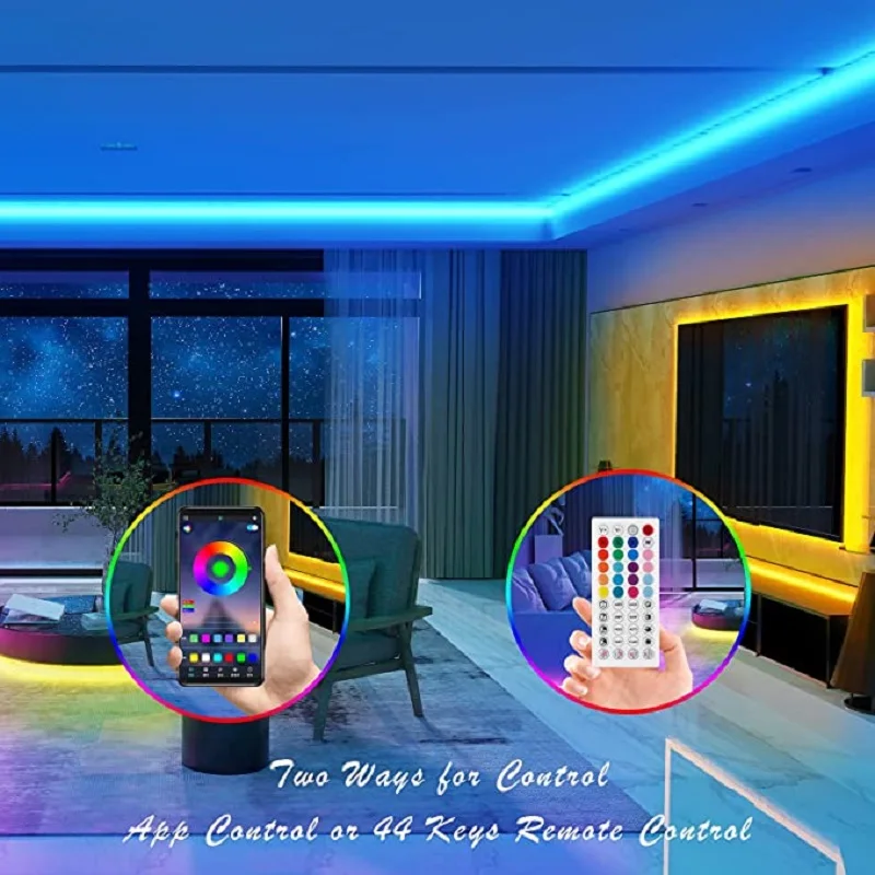 LED Lights with 44 Keys Remote Bluetooth Strip Tape for Bedroom Decoration Music Sync RGB5050 Phone Control Neon Ice Light