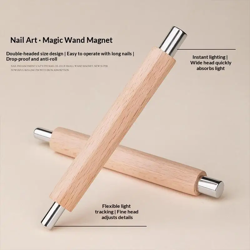 Double Head Cat Eye Magnet Wooden Handle Cylindrical Design Strong Magnet Work With UV LED Gel Practical Nail Art Tool