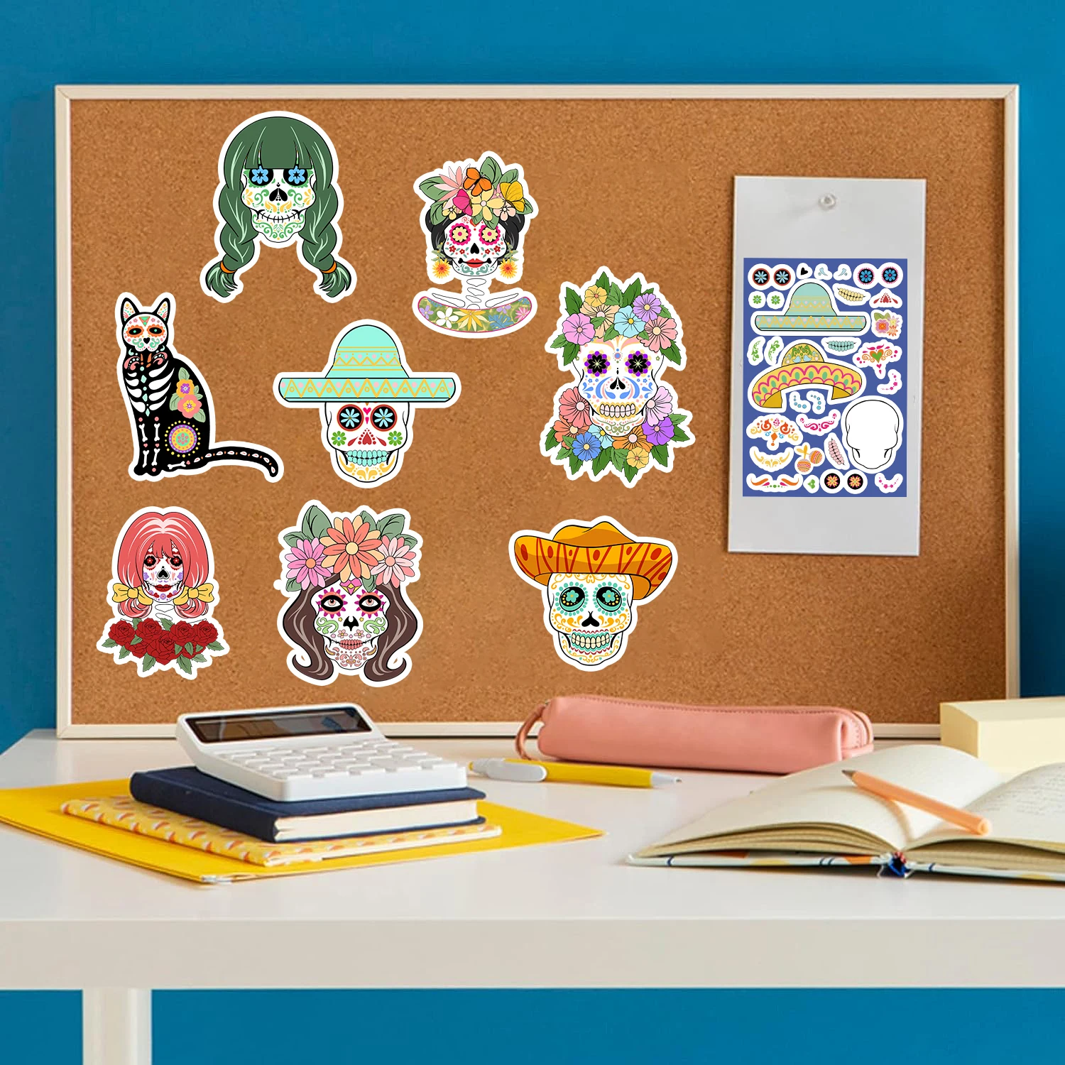 8/16/24 pçs méxico dia dos mortos adesivo bonito decoração colagem graffiti diy manual caso de telefone portátil adesivos à prova dwaterproof água