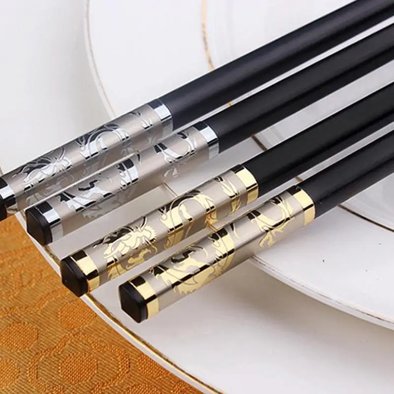 Chinese Gold Dragon Style Chopsticks Luxury Alloy Sushi Chopsticks Home Chop Sushi Sticks Tableware 1 Pair Chinese Chopsticks