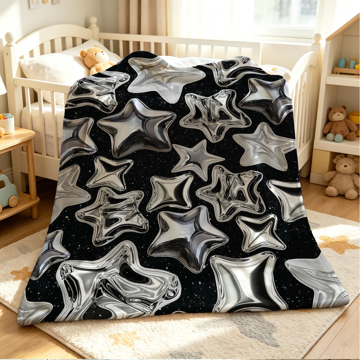 Metal Stars Flannel Blanket Warm Soft Halloween Christmas Couch Warm Cozy Decorative Decor Gift for All Season