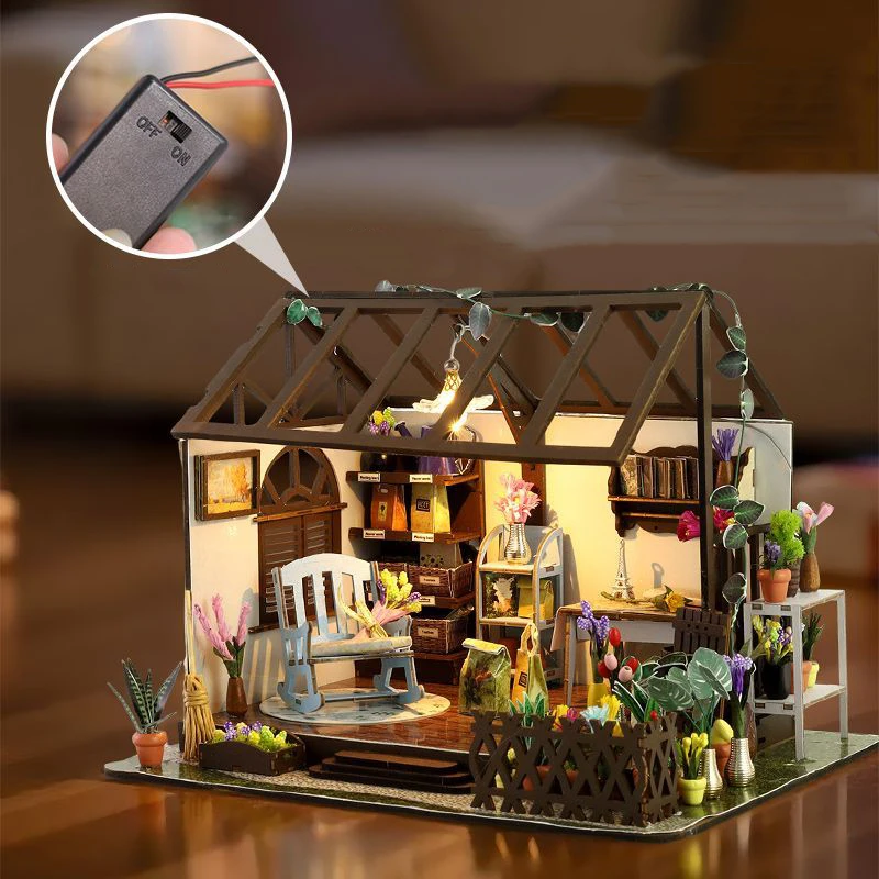 DIY Mini Casa Houten Miniatuur Model Kit Vrije tijd 3D Puzzel Poppenhuizen Met Meubels Poppenhuis voor Vrienden Verjaardagscadeaus