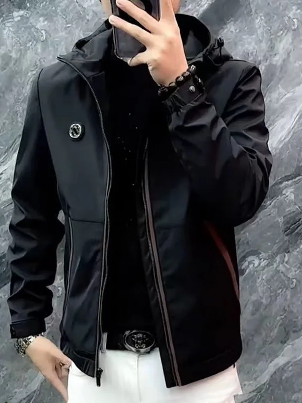 جاكيت كاجوال بغطاء للرأس للرجال، أنيق ومتعدد الاستخدامات، جاكيت عملي بلون واحد للخريف، نمط خارجي، مقاس قياسي، أكمام طويلة مع ... #4