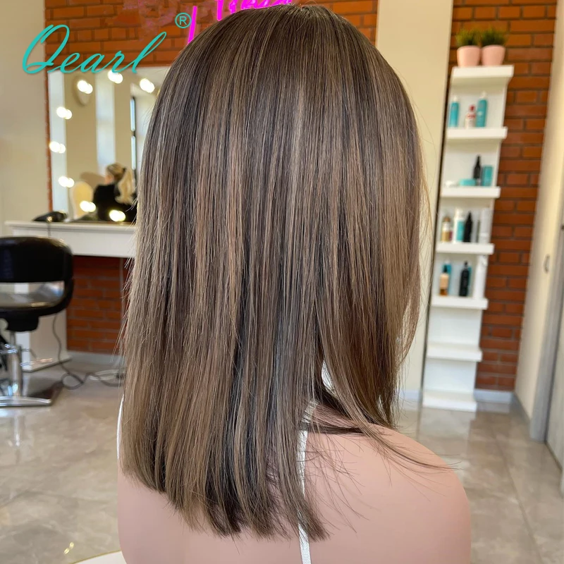 Qearl Cabelo-Straight Lace Frontal Perucas, Natural Chocolate Brown Destaques, Bob Peruca, Peruca de Cabelo Humano, Cabelo Virgem, 13x4, Venda, HD