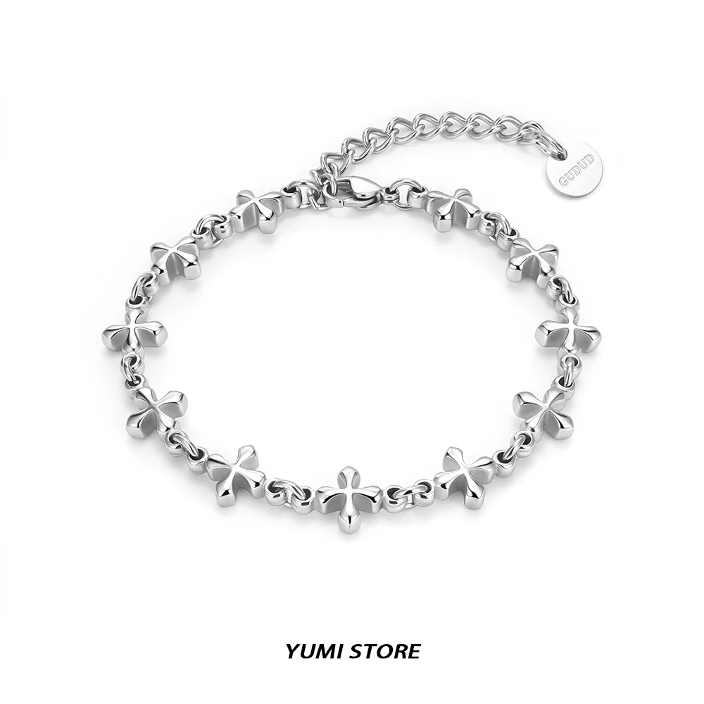 

Iris Flower Cross Splicing Bracelet For Man Woman Non Fading Titanium Luxury Bracelet New Couple Jewelry Hip Hop Punk Gift