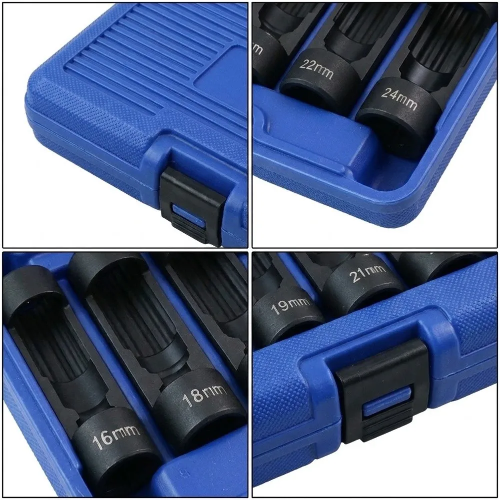 Chrome Vanadium Strut Nut Socket Set 6 Piece with Blow Molded Storage Case and 12 Point Internal Profile for Durability