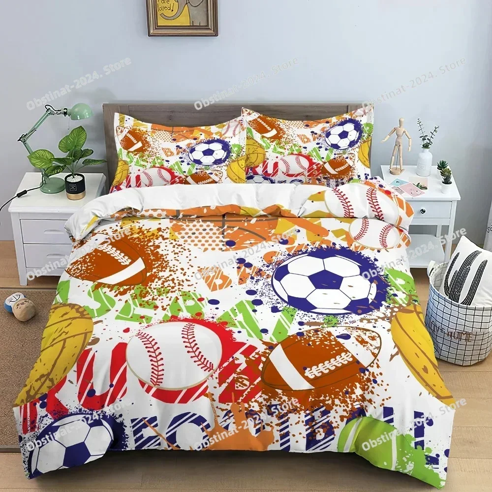 Top Football Duvet Cover Set Print with Blue Crack Cool Sport Comforter Cover King Size for Kids Boys Girl Polyester Bedding Set