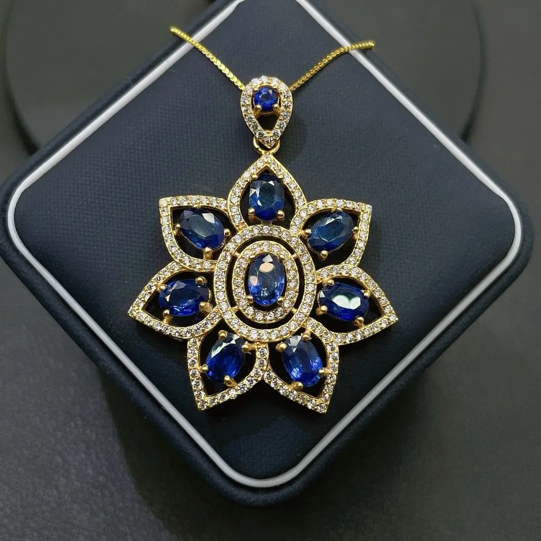 

ZECAA 925 Blue Sapphire Jewelry Woman Sapphire Pendant With Natural Blue Sapphire 4*6mm S925 Silver Blue Sapphire Lady Pendant