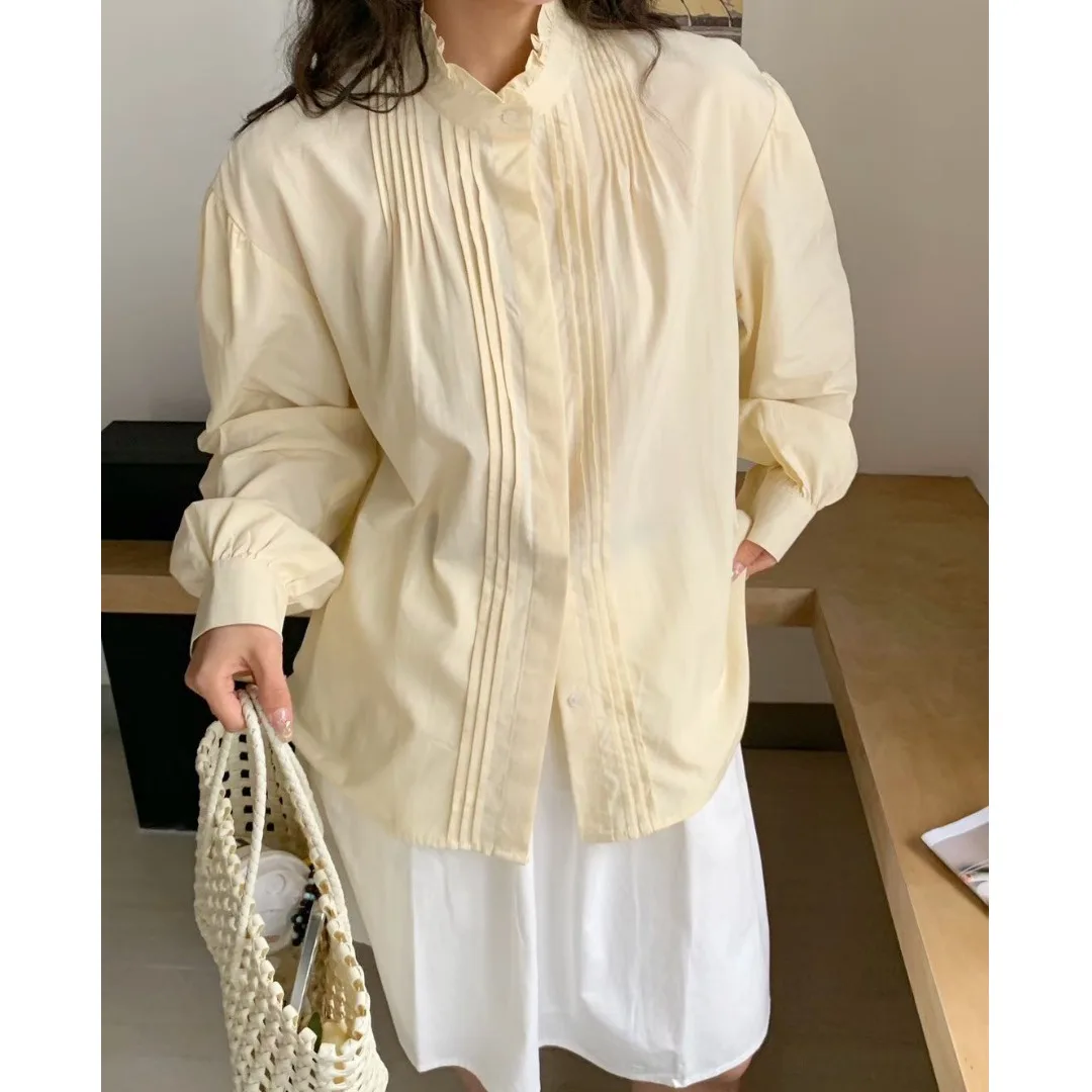 

Fashionable Versatile Design Gentle Wind Small Crowd Wood Ear Simple Atmosphere Silk Shirt Straight Tube French Style Women's...