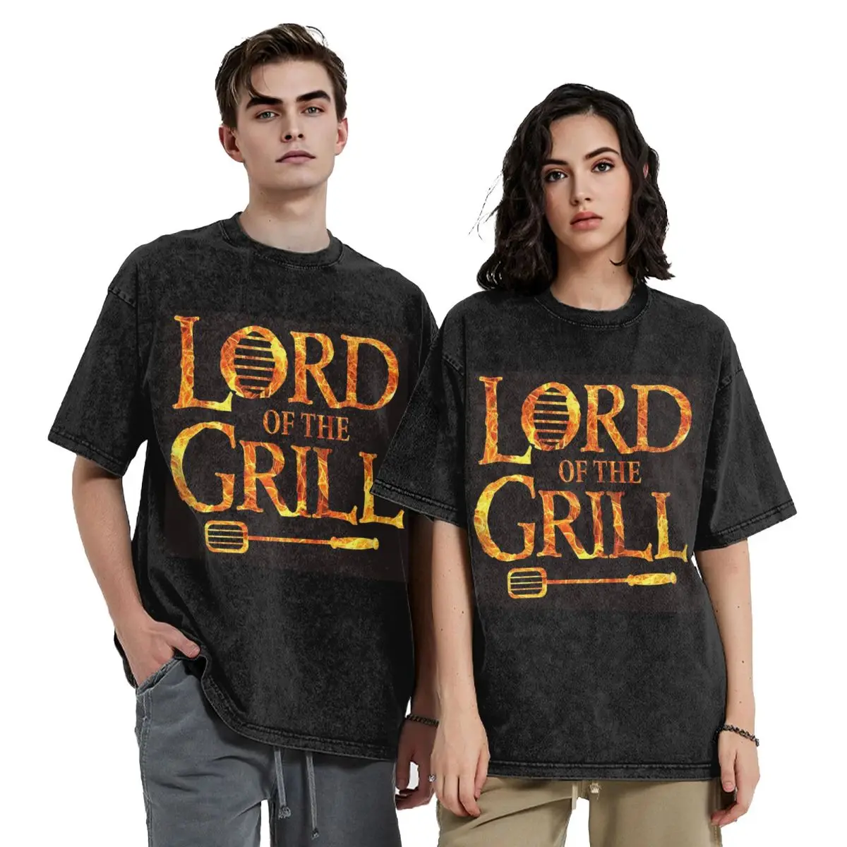 Lord Of The Grill, Barbecue Chef Washed T Shirts Casual Short Sleeve Hip Hop T-Shirt Streetwear Tops Tees for Men Women