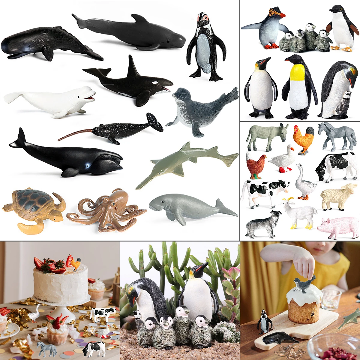 

Animals Figures Toys Set Realistic Animal Animal Model Plastic Educational Farm Animal Toys Hand-painted Small Sea Animal Statue