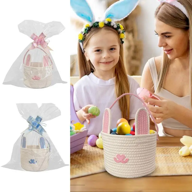 Bunny Ear Basket Easter Bunny Candy Bag Easter Basket Rabbit Bucket Tote Bunny Basket Easter Egg Bag Easter Decorations Treat