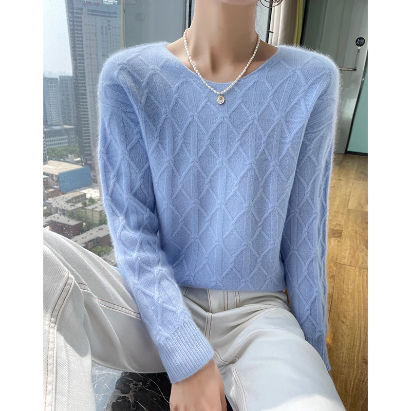 Women\'s Autumn Winter Long Sleeved Solid Color Pullover Round Neck High-Quality Jumper Top 100% Merino Wool Knitted Sweater