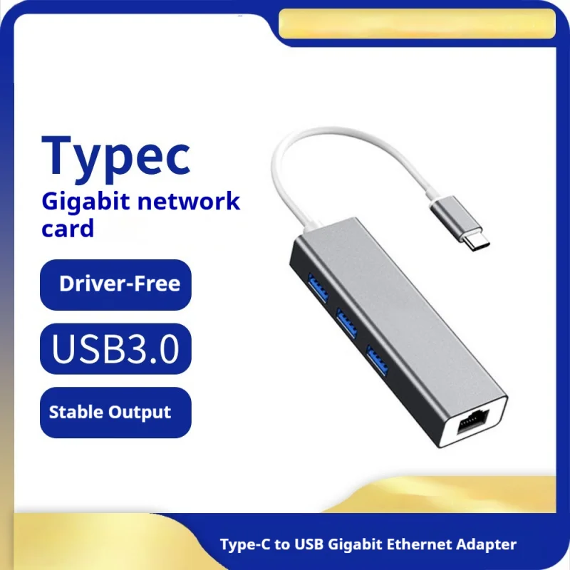 4-in-1 Type-C to USB 3.0 Hub, External Gigabit Ethernet Adapter for Laptop