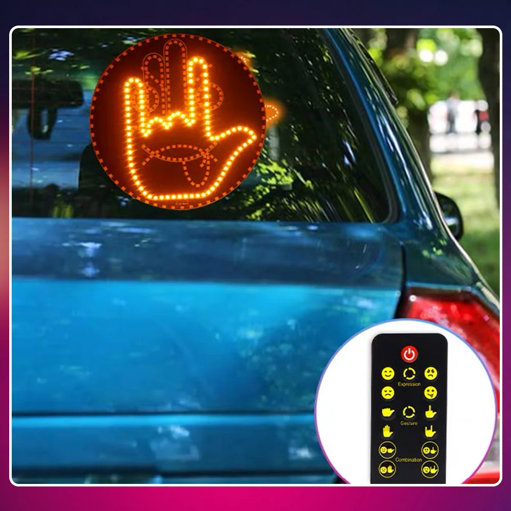 Car LED Funny Facial Expression Light With Remote Control Rear Window Multi-function Warning Reminder Lamp Exterior Accessories