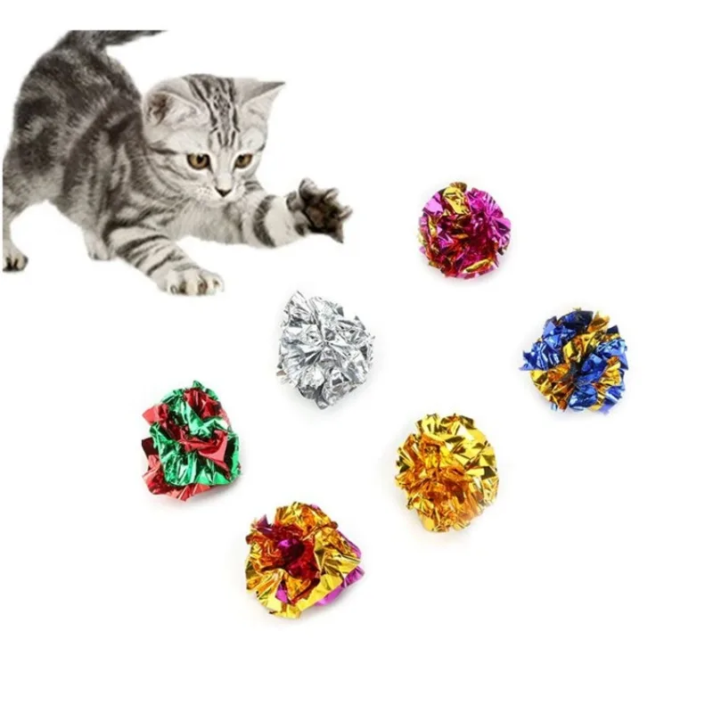 6Pcs Mylar Crinkle Foil Balls Cat Kitten Sound Play Toy Crackle Paper Rustle