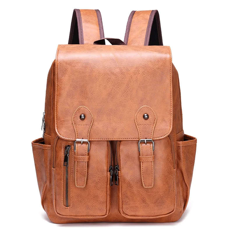 Vintage Large Capacity Men's Backpack Luxury PU Leather Travel Backpack Waterproof Computer Laptop Bag Business Male School Bag