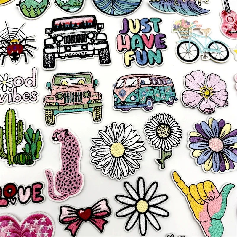 Cartoon Flowers Embroidered Patch Outdoor Iron On Patches For Clothing DIY Embroidery Patches On Clothes Sewing Stickers