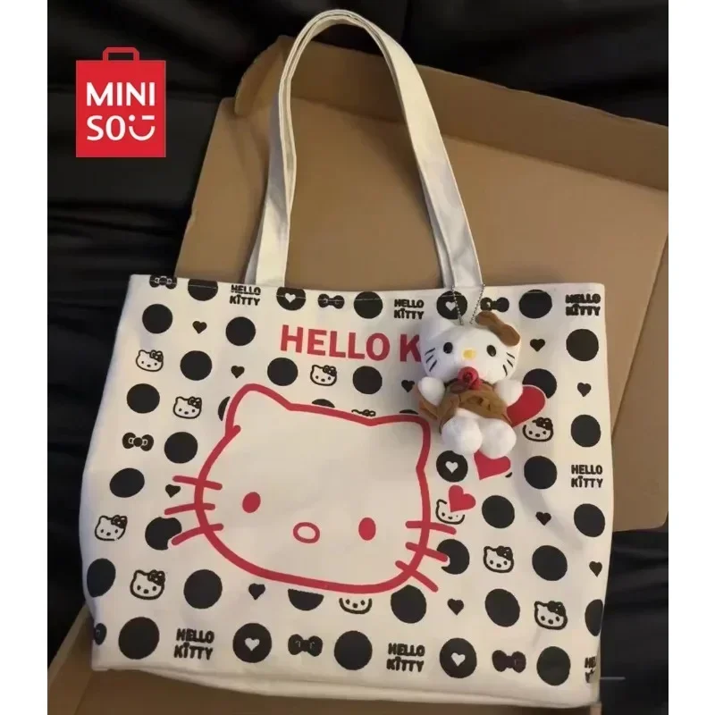 Bolso de hombro con estampado de gatito para mujer, versión coreana, Bento, de lona, portátil, con dibujos animados, versátil, clase de otoño