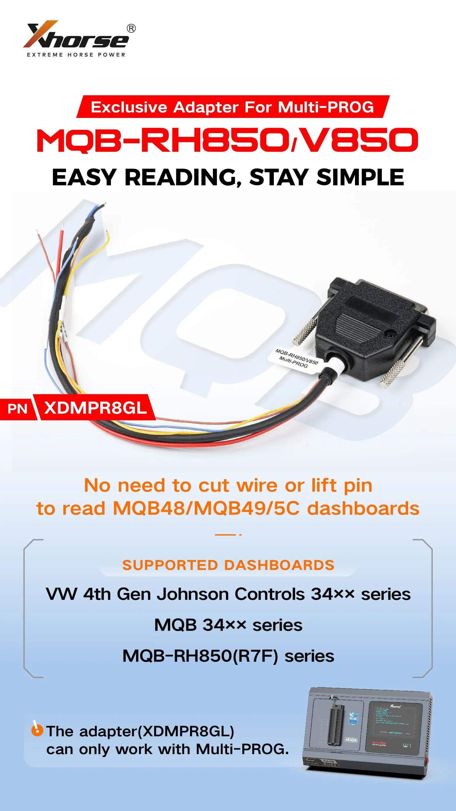 Xhorse VVDI XDNPR8GL MQB-RH850/V850 Adapterkabel für Xhorse Key Tool Plus Programmiergerät für VW 4. IMMO-Cluster-Kalibrierung – Detail 2
