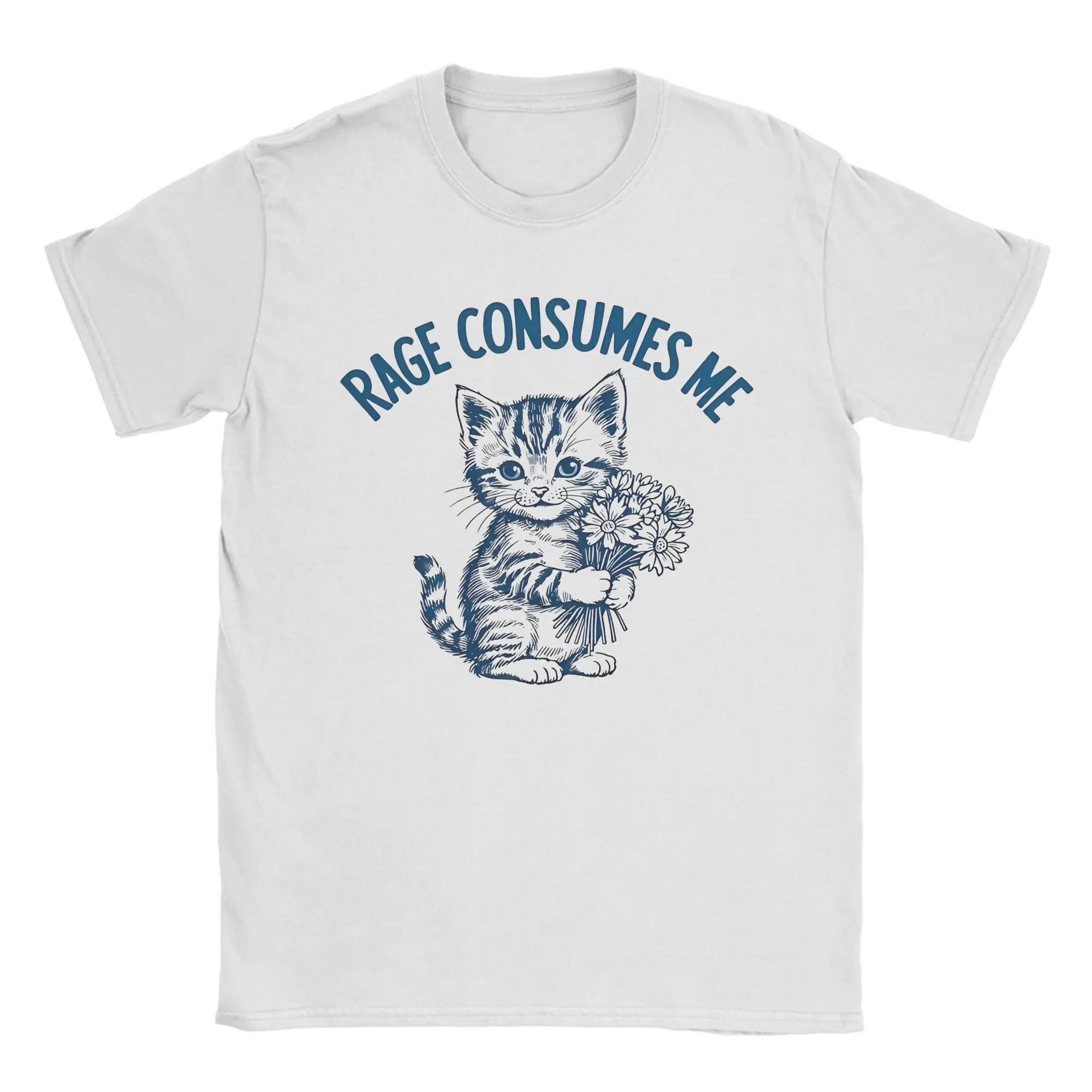 Casual Rage Consumes Me Cat Funny Vintage Kitten T-Shirt Unisex Crewneck Short Sleeve Tops Shirts  Cotton Summer Tops