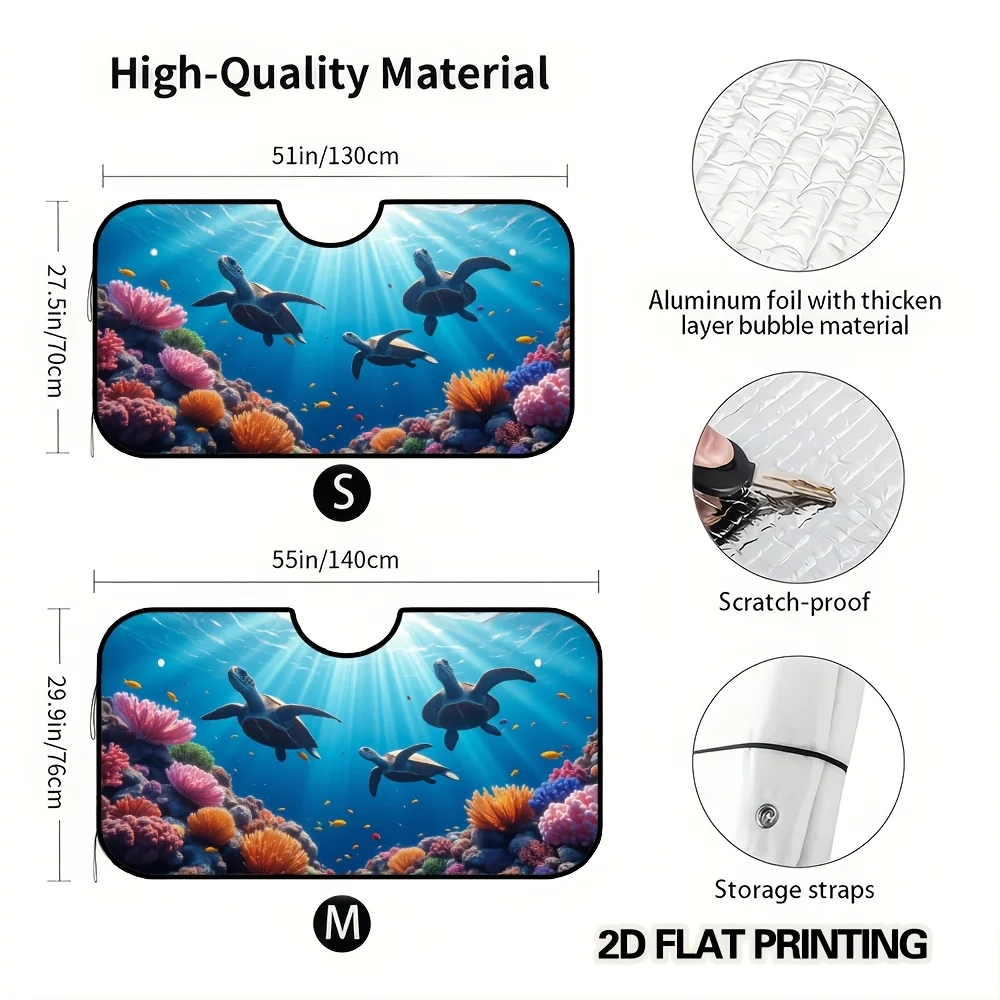 2D Flat Printing, 1pc Moonlit Sea Turtles Print Car Sun Visor, Foldable Windshield Sun Shade, Practical And Compact, Designed Fo