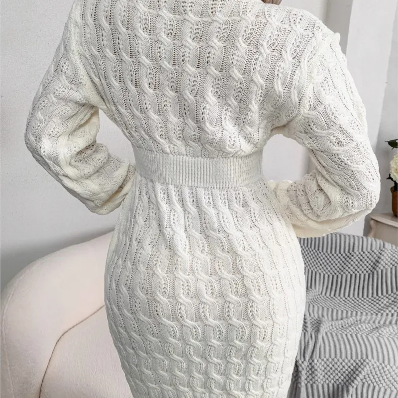 2024 herbst/Winter Mode Kleid Neue Casual Einfarbig Taille Tasche Hüfte Gestricktes Hemd frauen Tragen