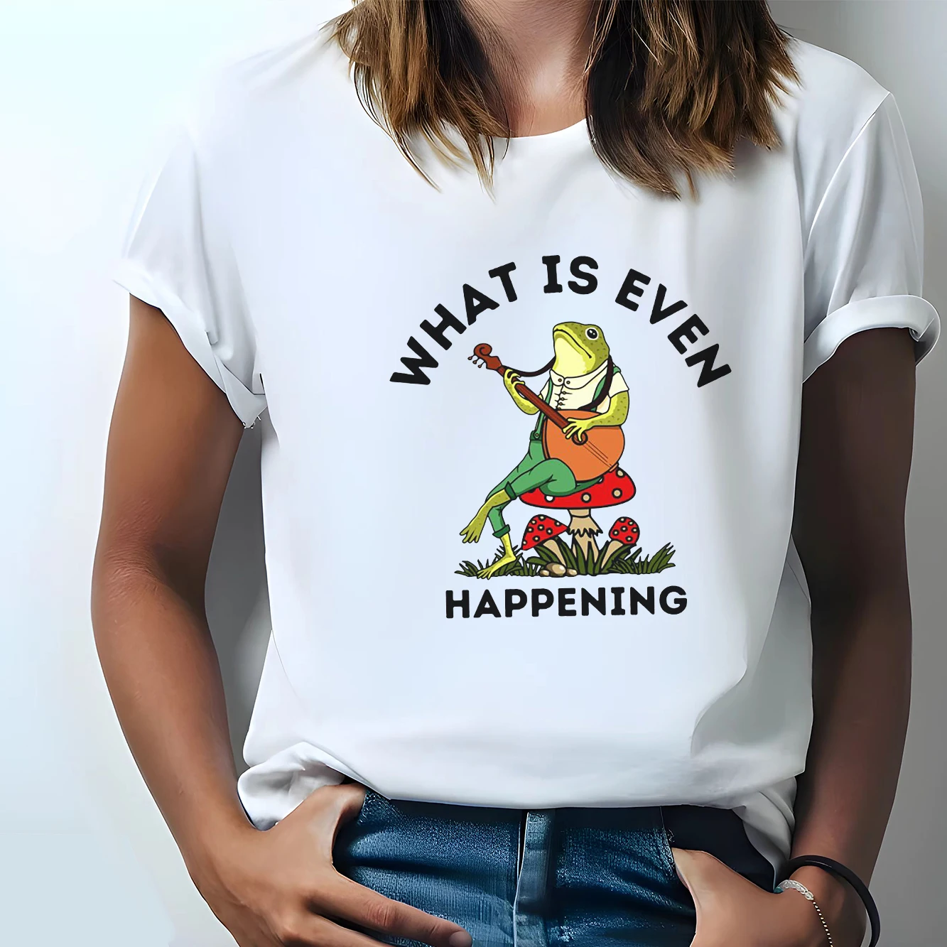 

Fun frog print women's summer fashion short sleeved T-shirt fashionable versatile casual T-shirt