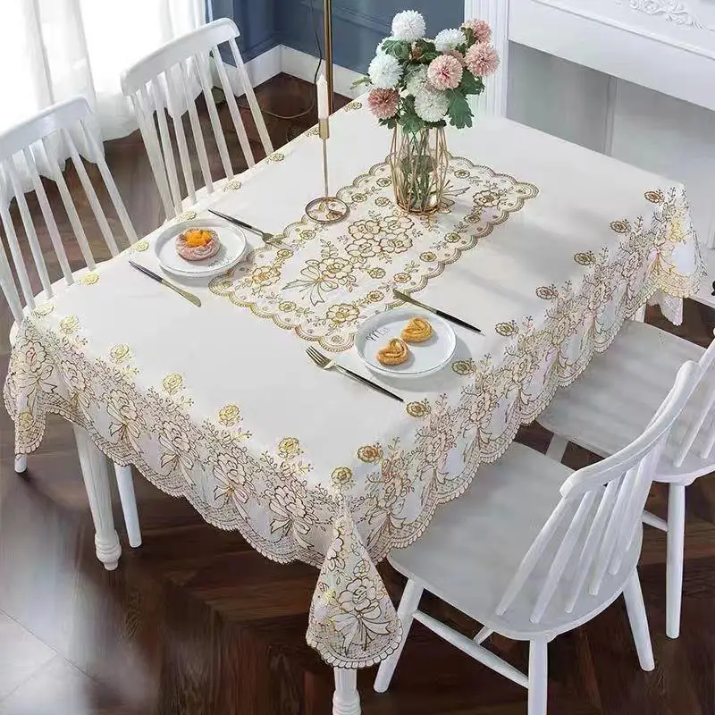 Waterproof Oil-resistant Wash-free PVC Tablecloth Lace Rectangular Dining Table Mat Home Use Tea Table Cloth Elegant Classy