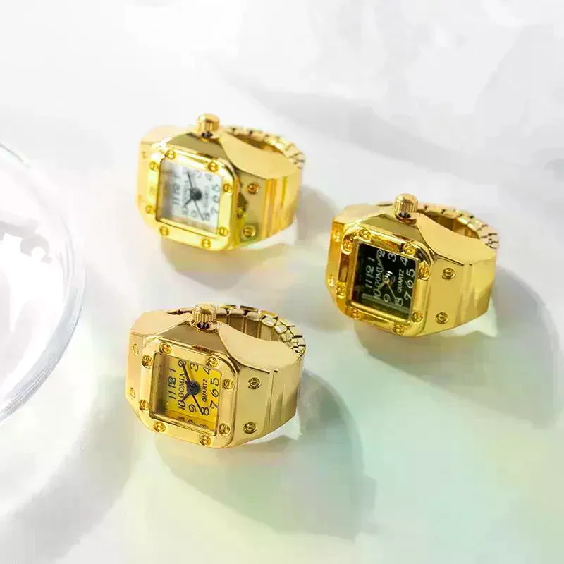 Trendy Square Dial Quartz Watches Ring for Women Men Couples Adjustable Creative Punk Accessory for Night Out Events