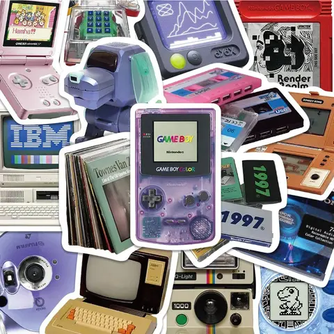 10/30/50 pçs vintage computador console de jogo luz disco adesivos retro dos desenhos animados graffiti adesivo decalques para telefone skate bagagem