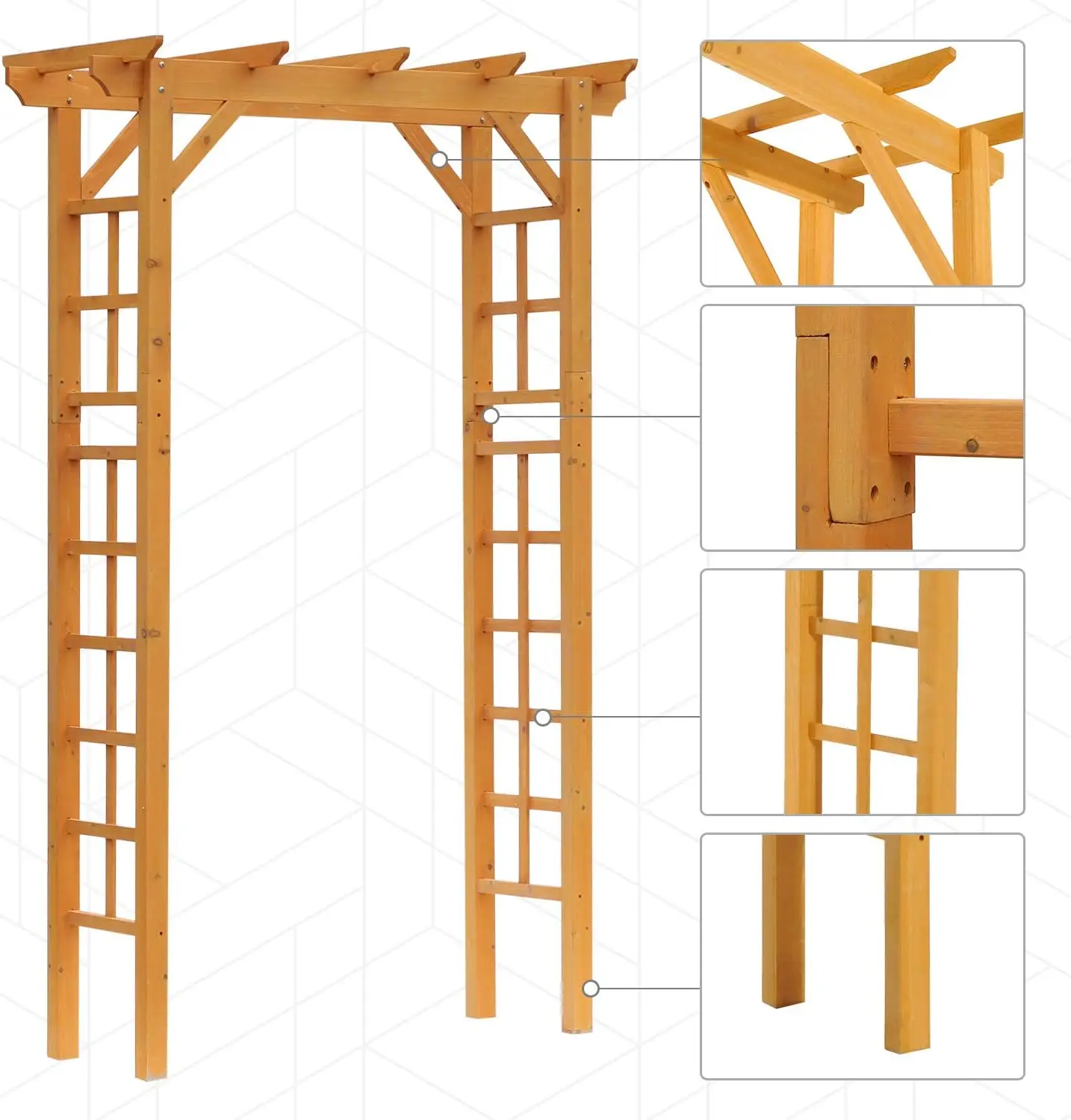 أربور حديقة خشبية مقاس 85 بوصة لحفلات الزفاف والحفلات، تعريشة قوس حديقة خارجية لتسلق الكروم، خشب التنوب، برتقالي #4