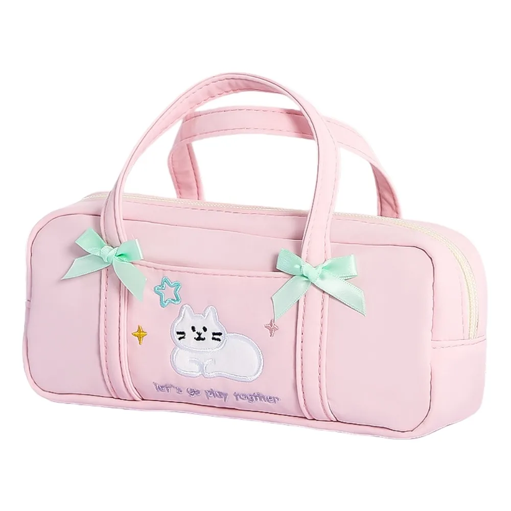 Cartoon Cat Ballerina Bow Pencil Case Embroidery Large Capacity Cat Pen Storage Bag Pencil Holder Cute Kitten Design