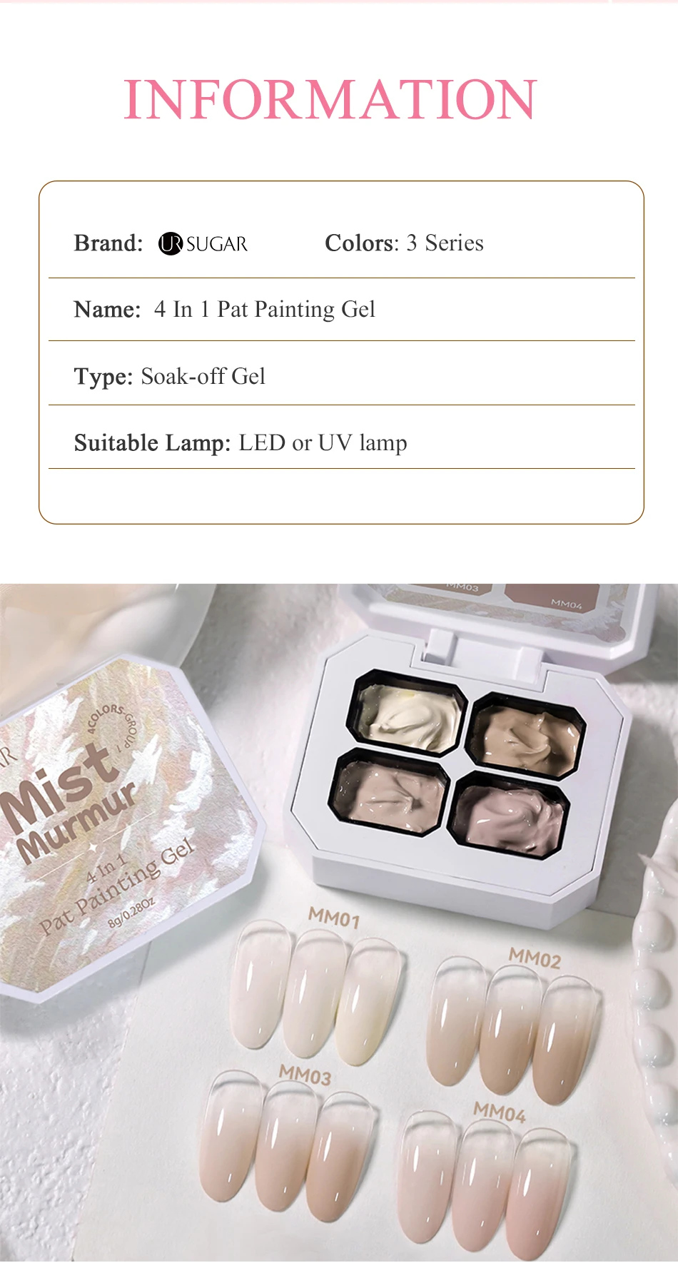 UR SUGAR 4 IN1 Pat Malerei Gel Nagel 4 Farben Farbverlauf Malerei Gel Nail art Semi Permanent Soak Off UV Nägel Verwendet Für Gel DIY – Detail 3