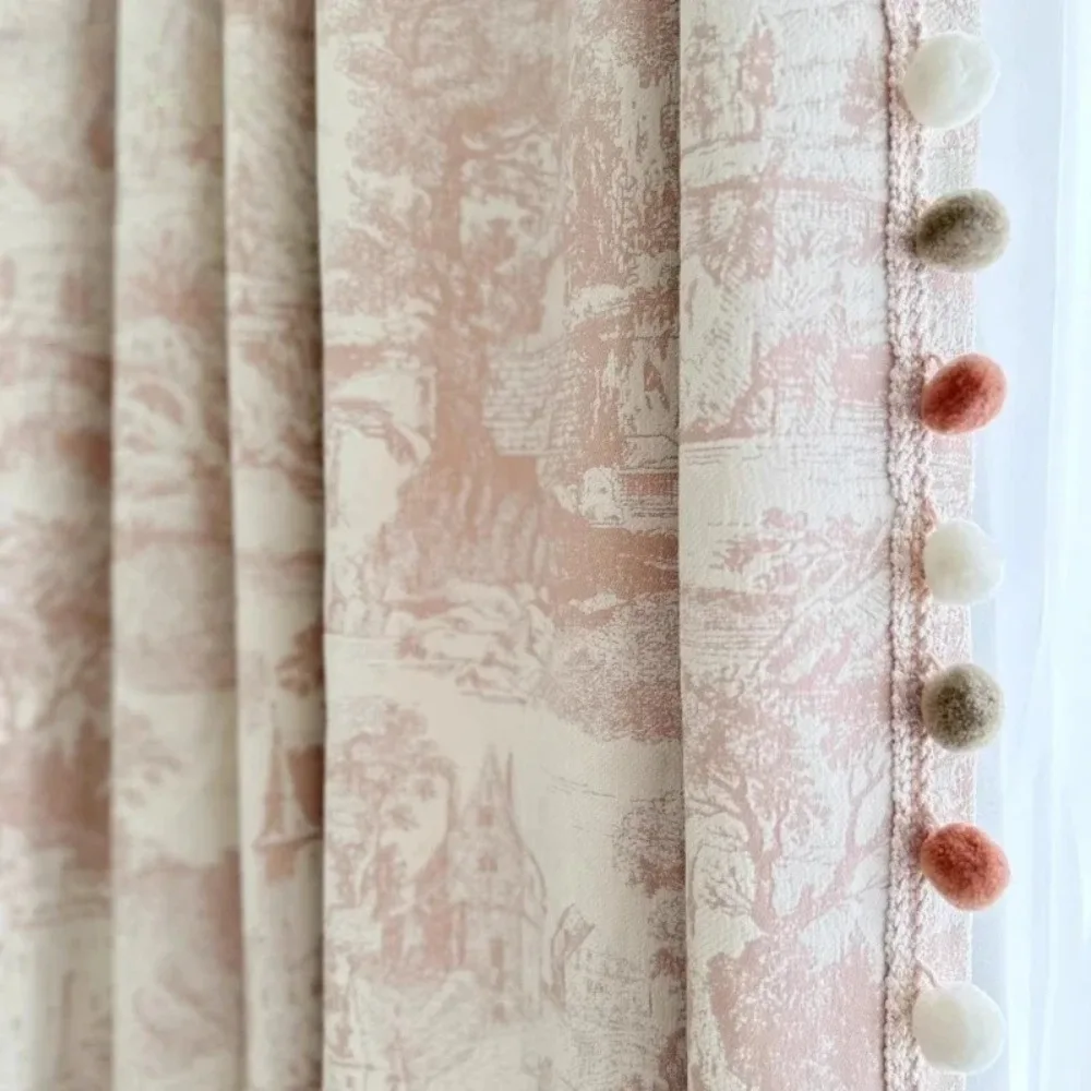 Pink French Curtains Retro Living Room Bedroom American Chenille Jacquard Fabric Curtains for Living Dining Room Bedroom Custom