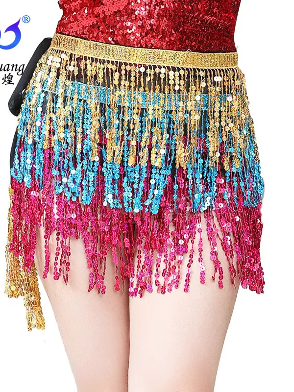 Halloween Costume Belly Dance Fringe Waist Chain Sequin Hip Scarf Indian Bohemian Lace Waist Scarf Sequin Dance Skirt