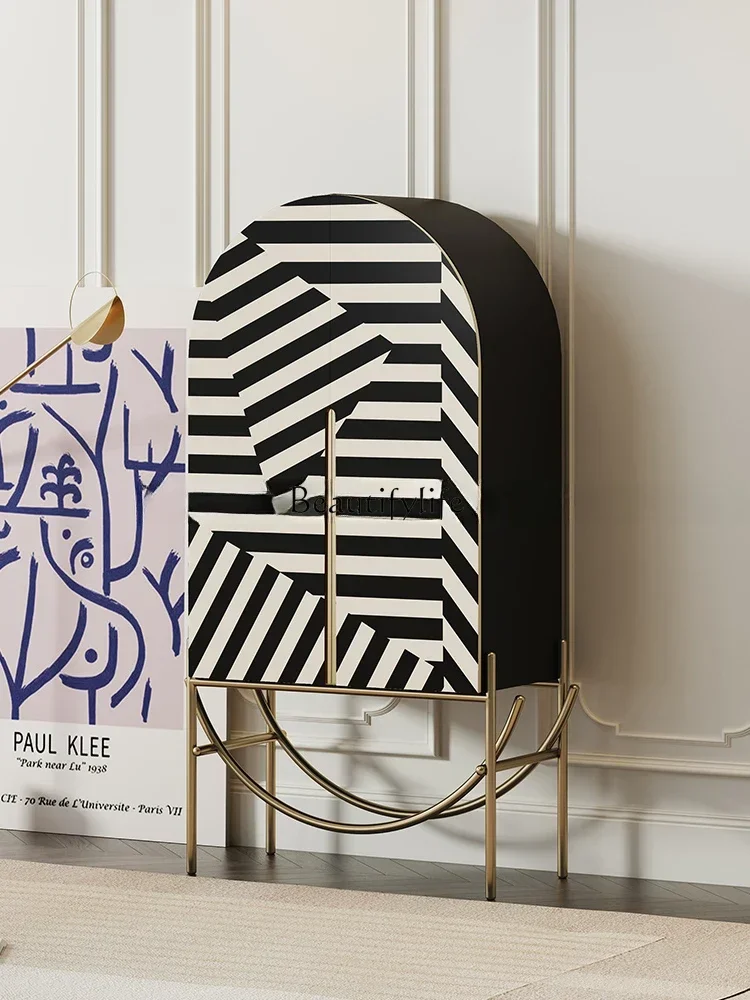 yj57 Light Luxury Modern Living Room Hand Painted Zebra Pattern Chest of Drawers Advanced Art Curio Cabinet