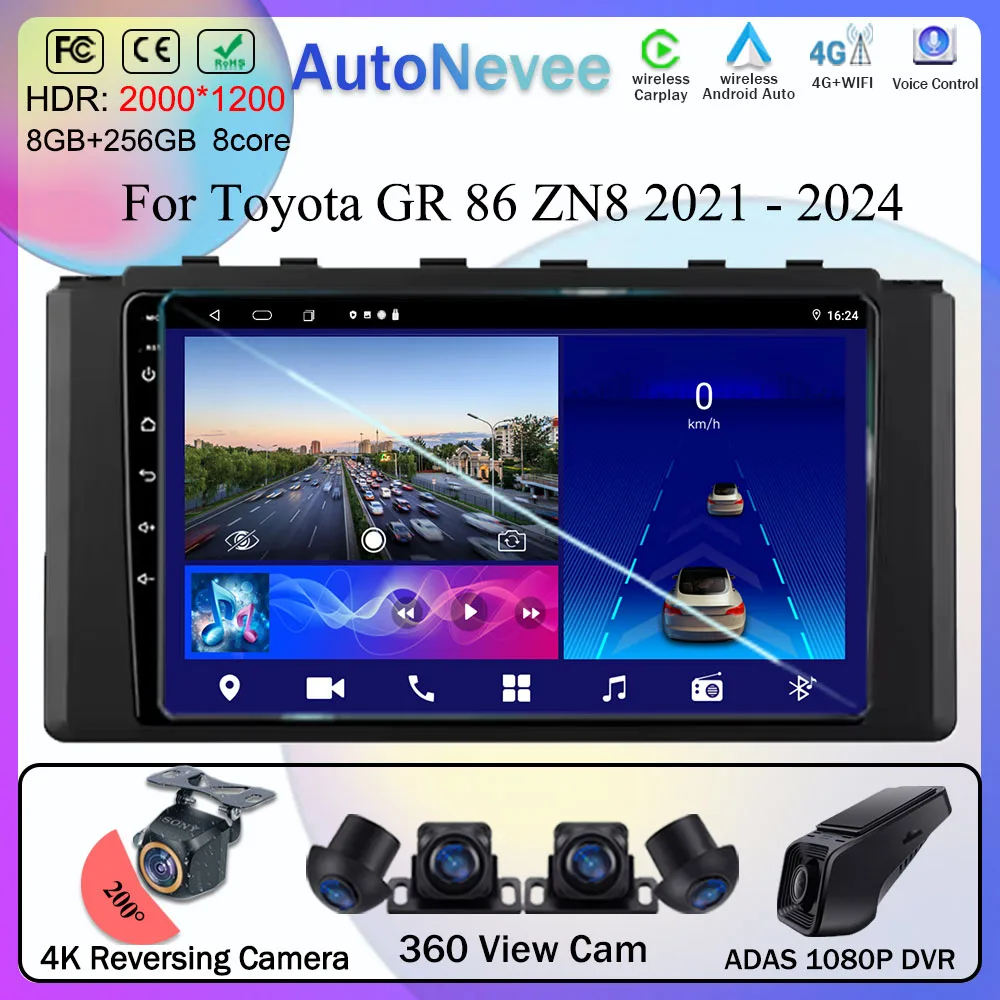

Carplay Android For Toyota GR 86 ZN8 2021 - 2024 Auto Radio Multimedia Player GPS Navigation High-Performance CPU QLED Screen