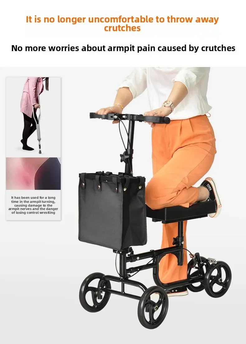 Single Leg Mobility Aid Walker & Rollator Four-Wheel Walking  for Young People & Elderly Ankle Injuries Fracture Relief